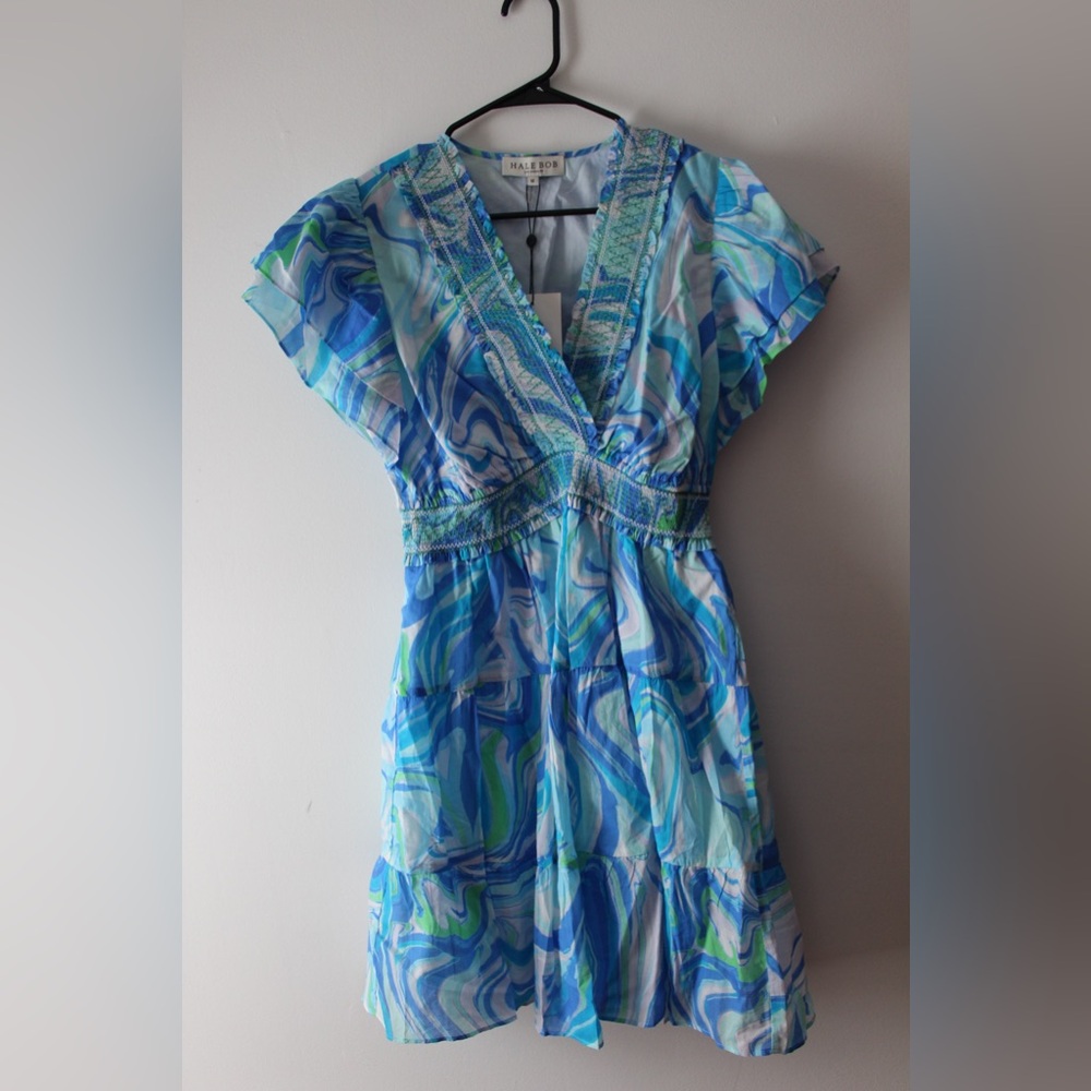 Hale Bob Blue and Green Midi Dress